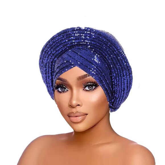 1391 African Headscarf Auto Gele Headties Party Headdress Sequins Shiny